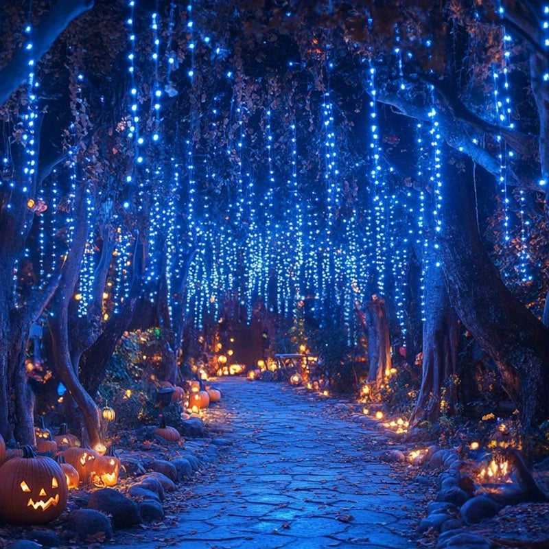 Blue Copper Wire String Lights Solar Powered Dimmable 8 Modes