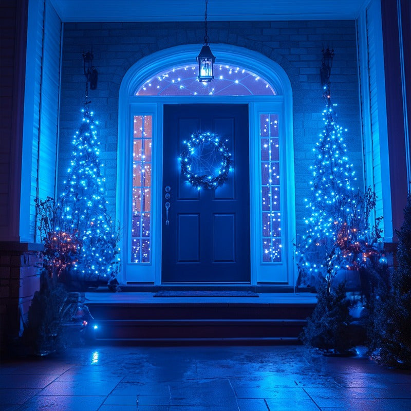 Blue Copper Wire String Lights Solar Powered Dimmable 8 Modes