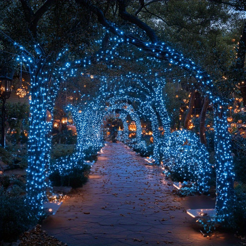 Blue Copper Wire String Lights Solar Powered Dimmable 8 Modes