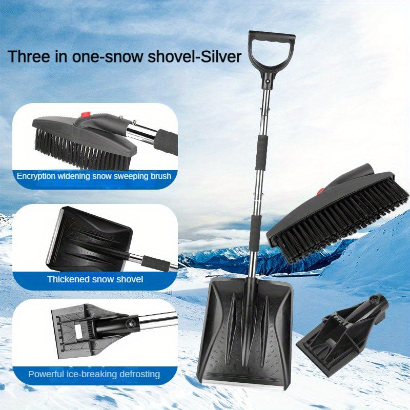 3-in-1 Telescopic Car Snow Shovel Ice Scraper Snow Brush Adjustable Length
