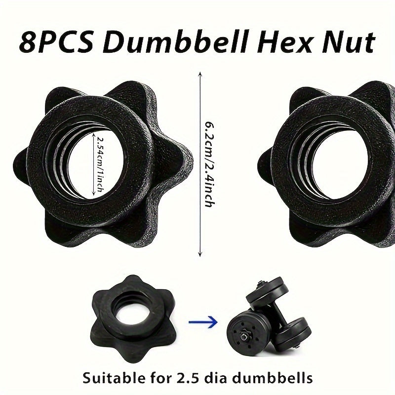 Set of 8 PVC Dumbbell Hex Nuts with Star-Shaped Anti-Slip Barbell Clamps for Weightlifting