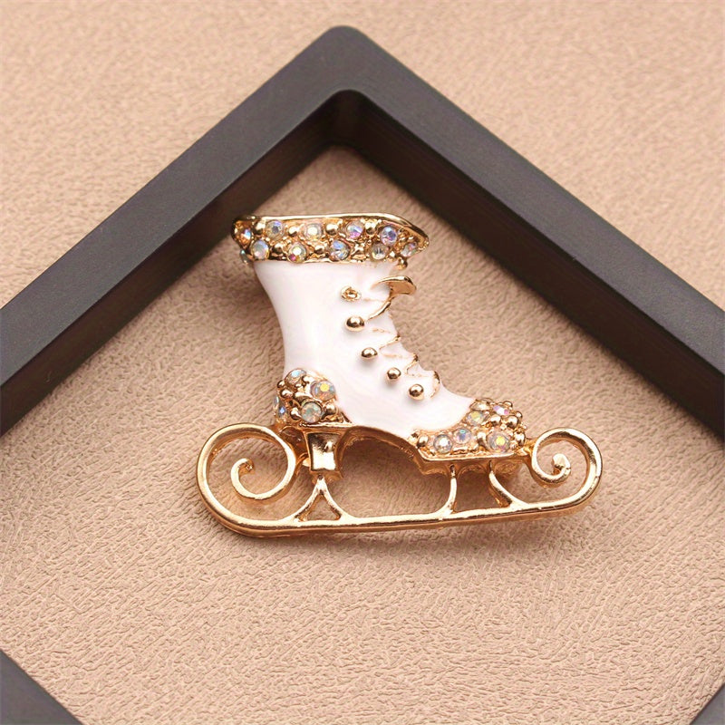 Christmas Skate Shaped Rhinestone Brooch Women's Lapel Pin for Clothing Dress Coat