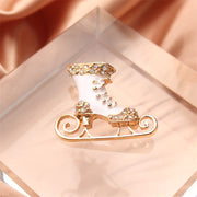 Christmas Skate Shaped Rhinestone Brooch Women's Lapel Pin for Clothing Dress Coat