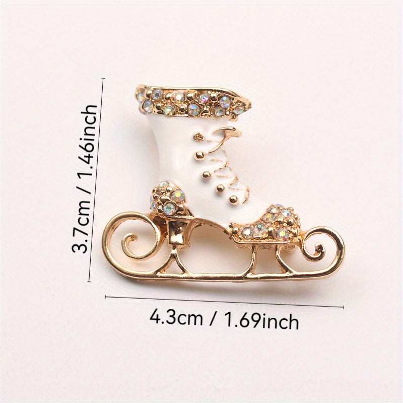 Christmas Skate Shaped Rhinestone Brooch Women's Lapel Pin for Clothing Dress Coat