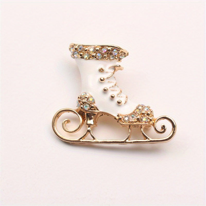 Christmas Skate Shaped Rhinestone Brooch Women's Lapel Pin for Clothing Dress Coat