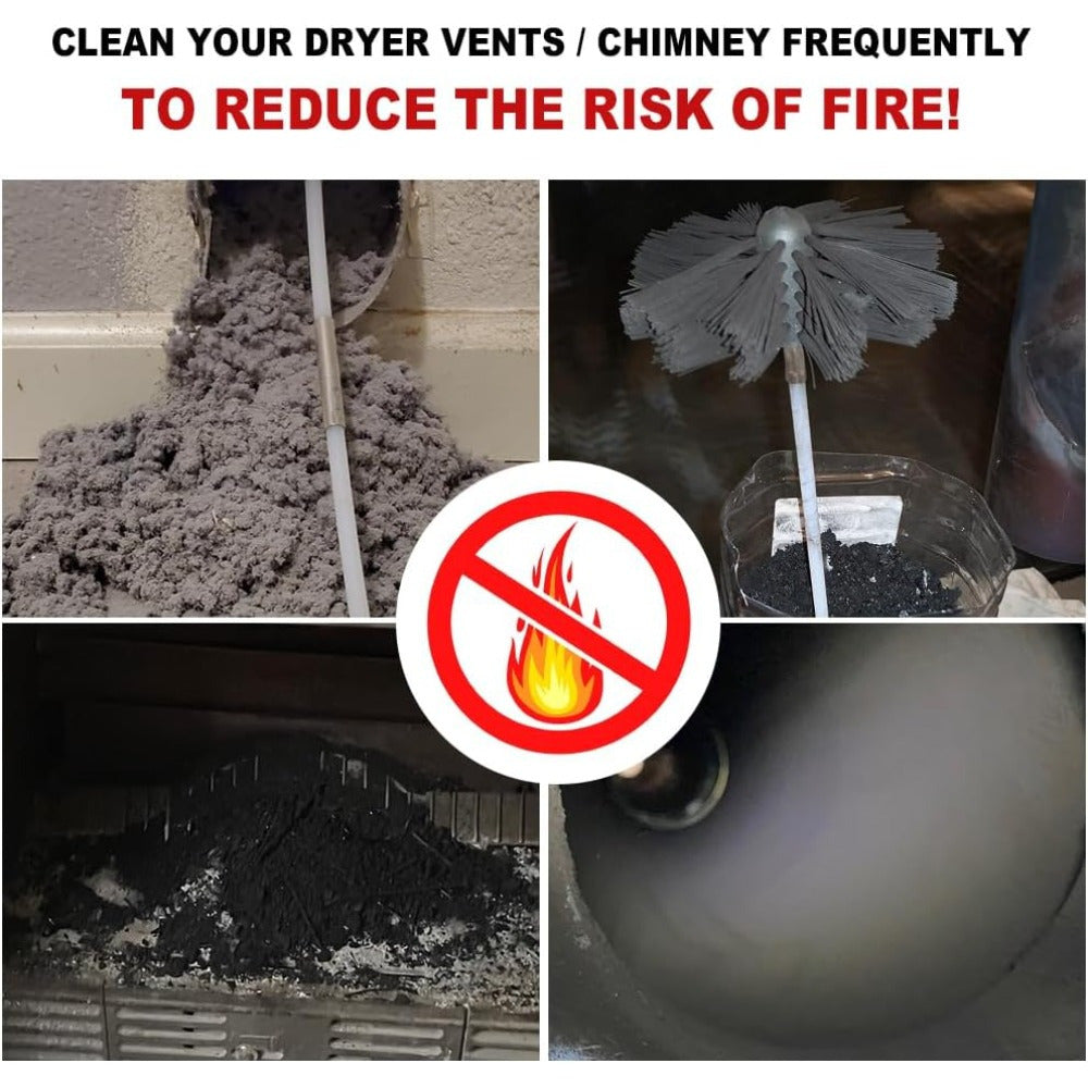 Fireplace Chimney Dryer Exhaust Brush Set with Flexible Rods