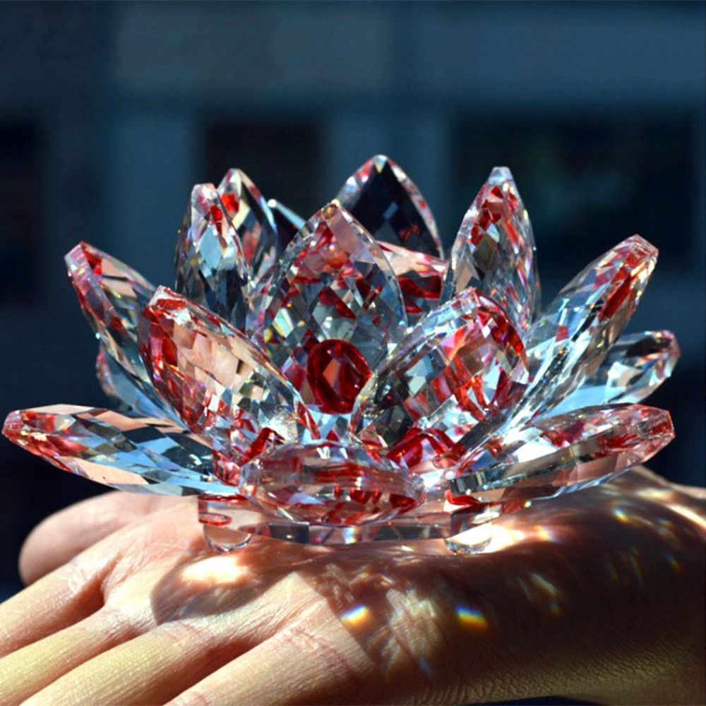 Glass Crystal Lotus Figurine for Home Decor Wedding Table Ornament Souvenir Gift