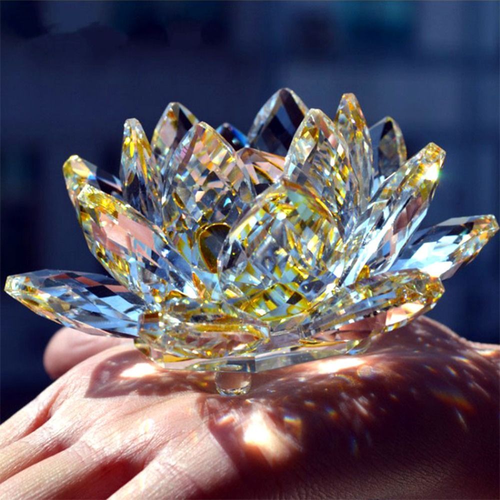 Glass Crystal Lotus Figurine for Home Decor Wedding Table Ornament Souvenir Gift