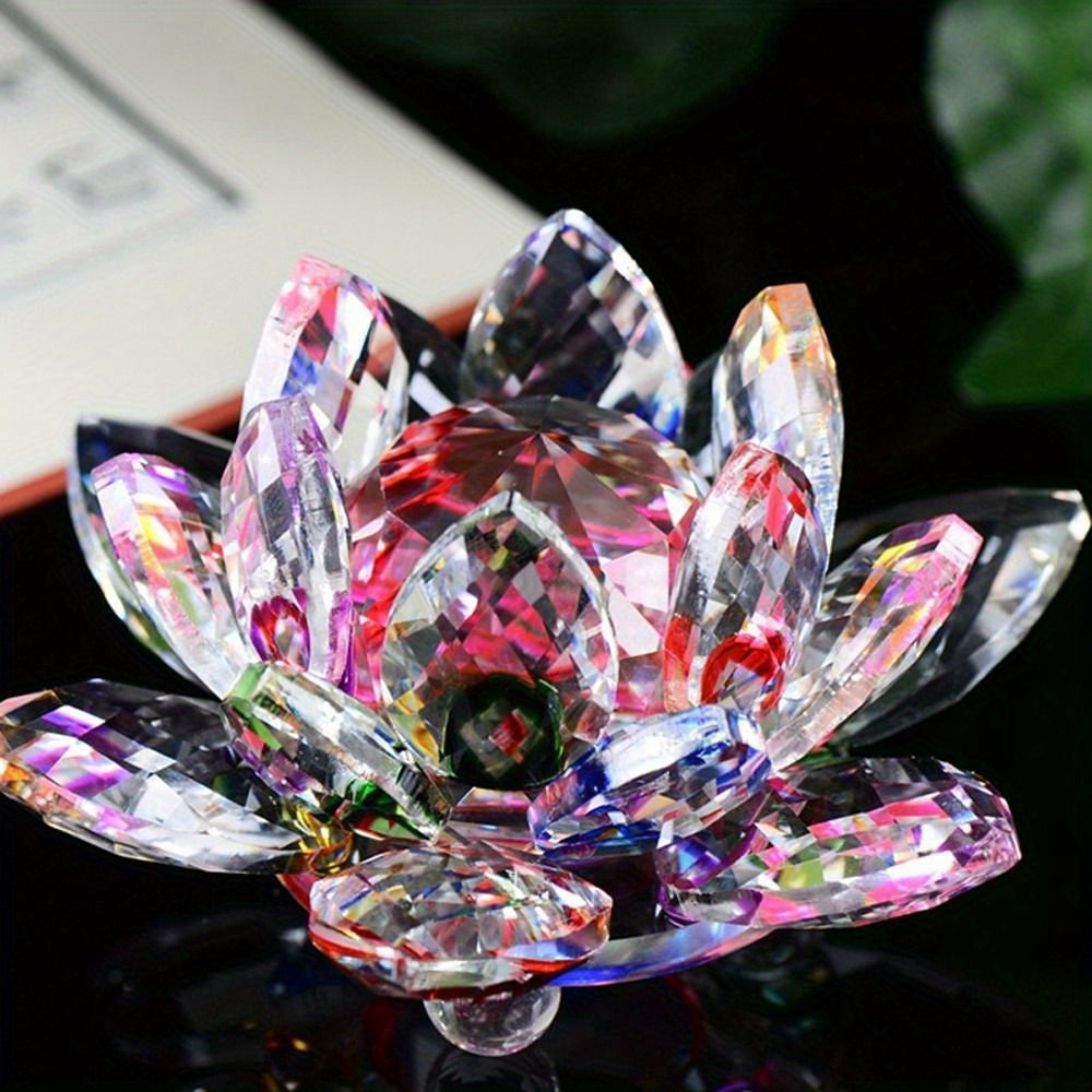 Glass Crystal Lotus Figurine for Home Decor Wedding Table Ornament Souvenir Gift