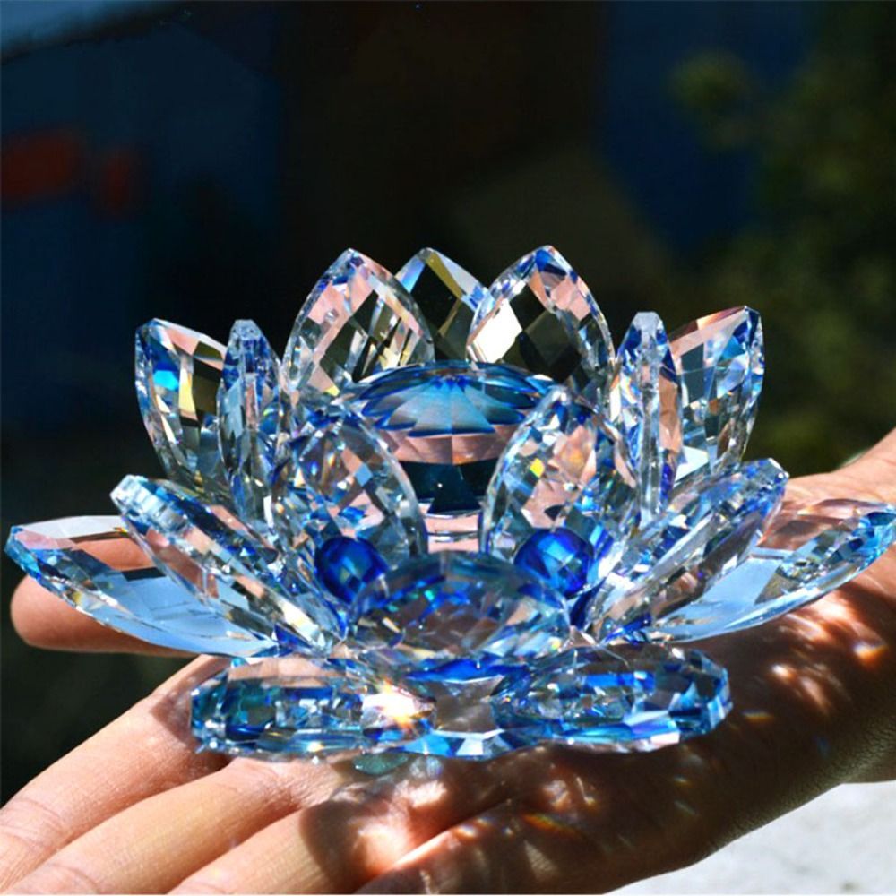 Glass Crystal Lotus Figurine for Home Decor Wedding Table Ornament Souvenir Gift