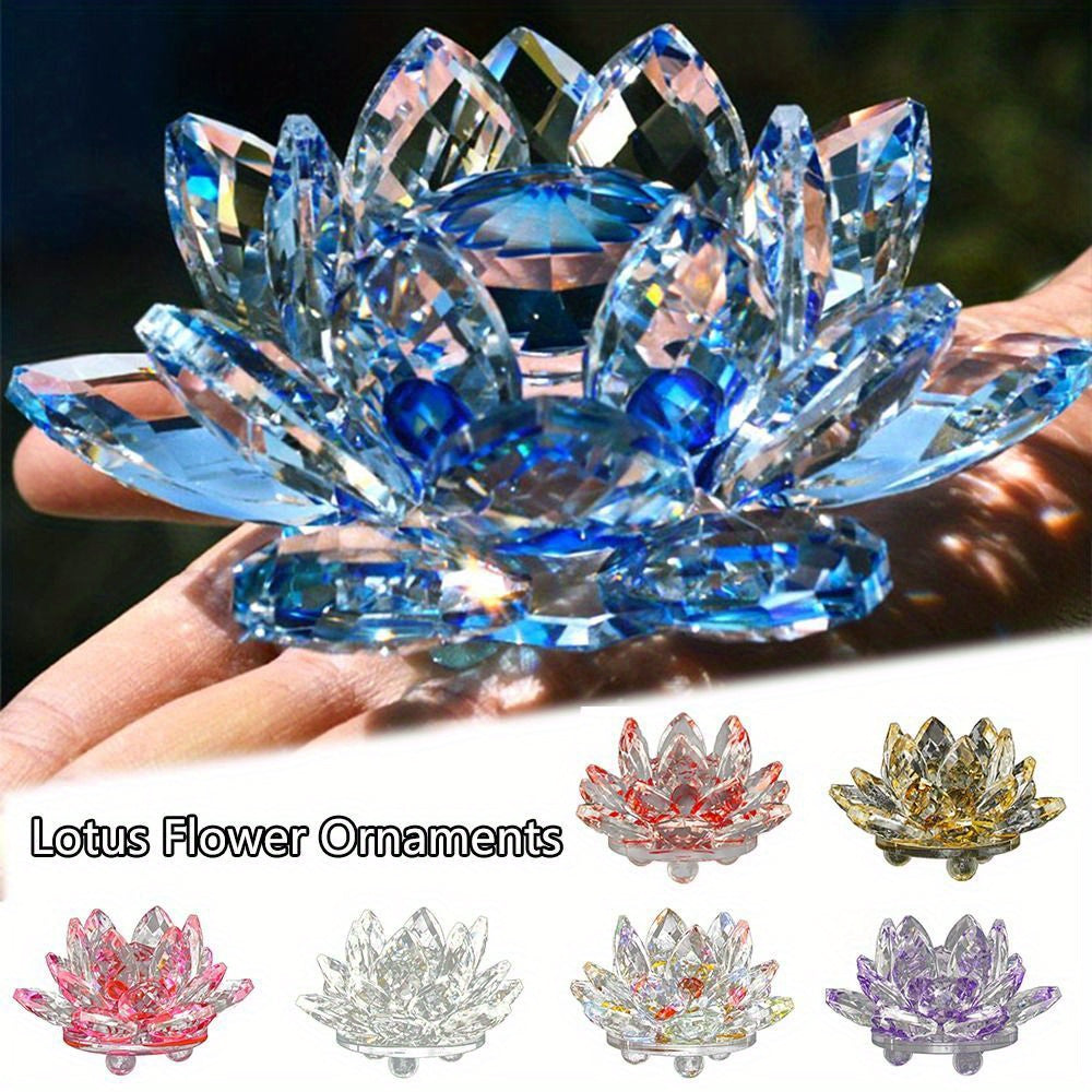 Glass Crystal Lotus Figurine for Home Decor Wedding Table Ornament Souvenir Gift