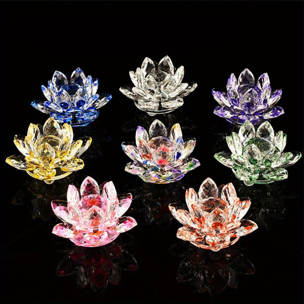 Glass Crystal Lotus Figurine for Home Decor Wedding Table Ornament Souvenir Gift