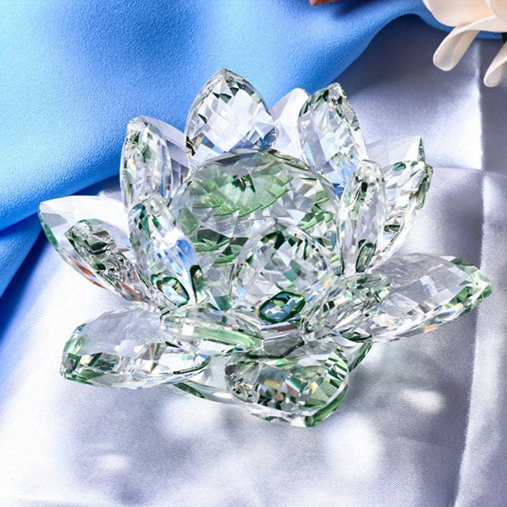 Glass Crystal Lotus Figurine for Home Decor Wedding Table Ornament Souvenir Gift