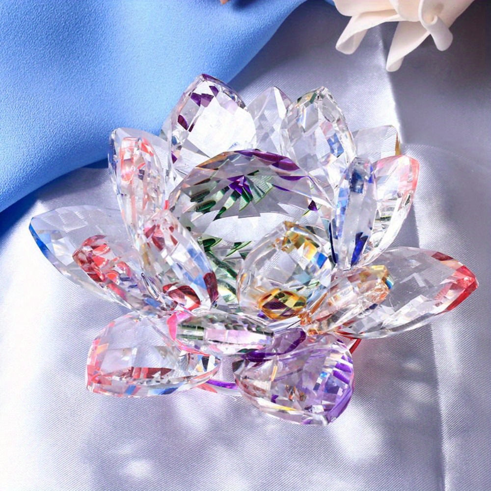 Glass Crystal Lotus Figurine for Home Decor Wedding Table Ornament Souvenir Gift