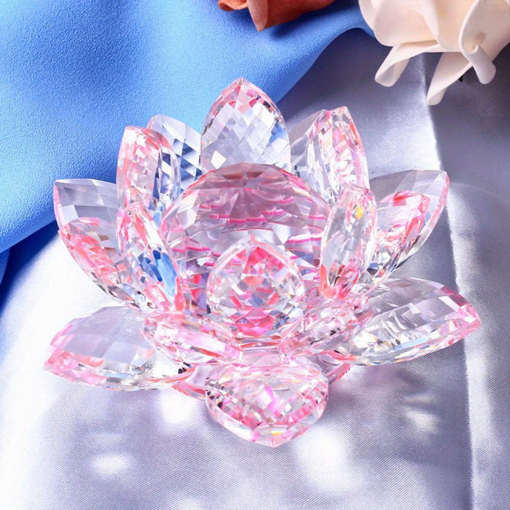 Glass Crystal Lotus Figurine for Home Decor Wedding Table Ornament Souvenir Gift