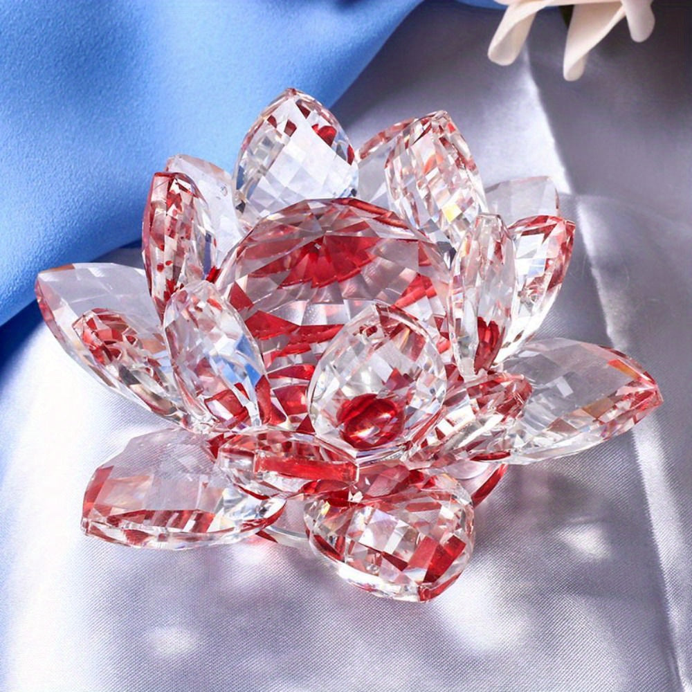 Glass Crystal Lotus Figurine for Home Decor Wedding Table Ornament Souvenir Gift