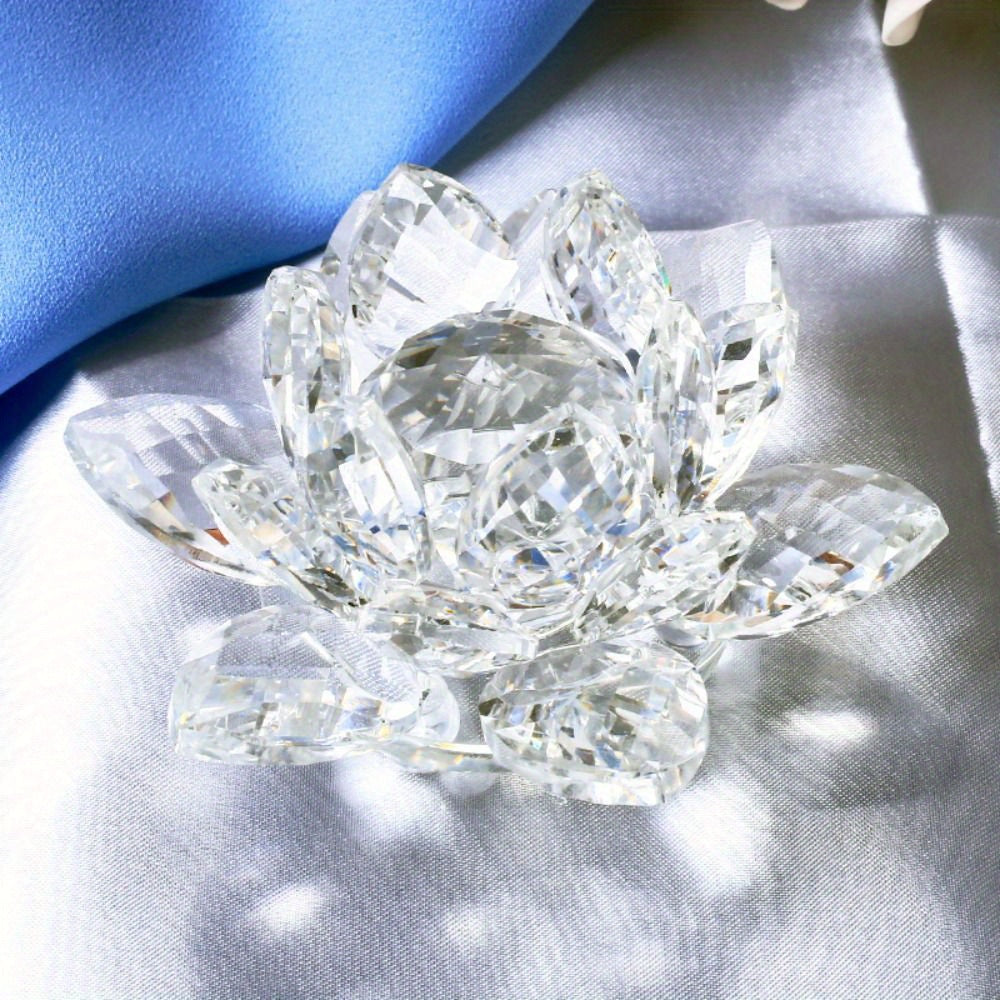 Glass Crystal Lotus Figurine for Home Decor Wedding Table Ornament Souvenir Gift