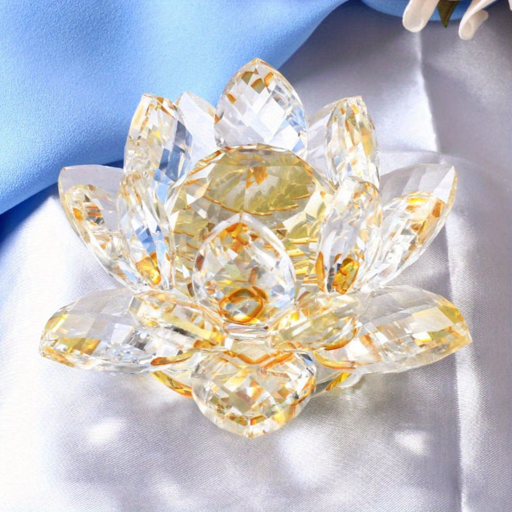 Glass Crystal Lotus Figurine for Home Decor Wedding Table Ornament Souvenir Gift