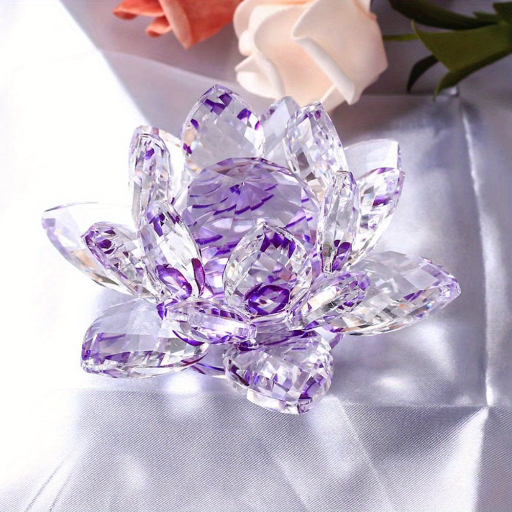 Glass Crystal Lotus Figurine for Home Decor Wedding Table Ornament Souvenir Gift