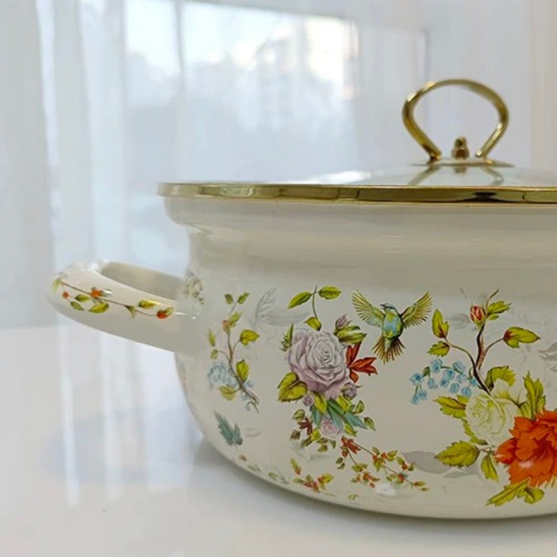 Enamel Seafood Stockpot Set 4.7L and 5.8L with Glass Lid for Stews, Gas & Induction