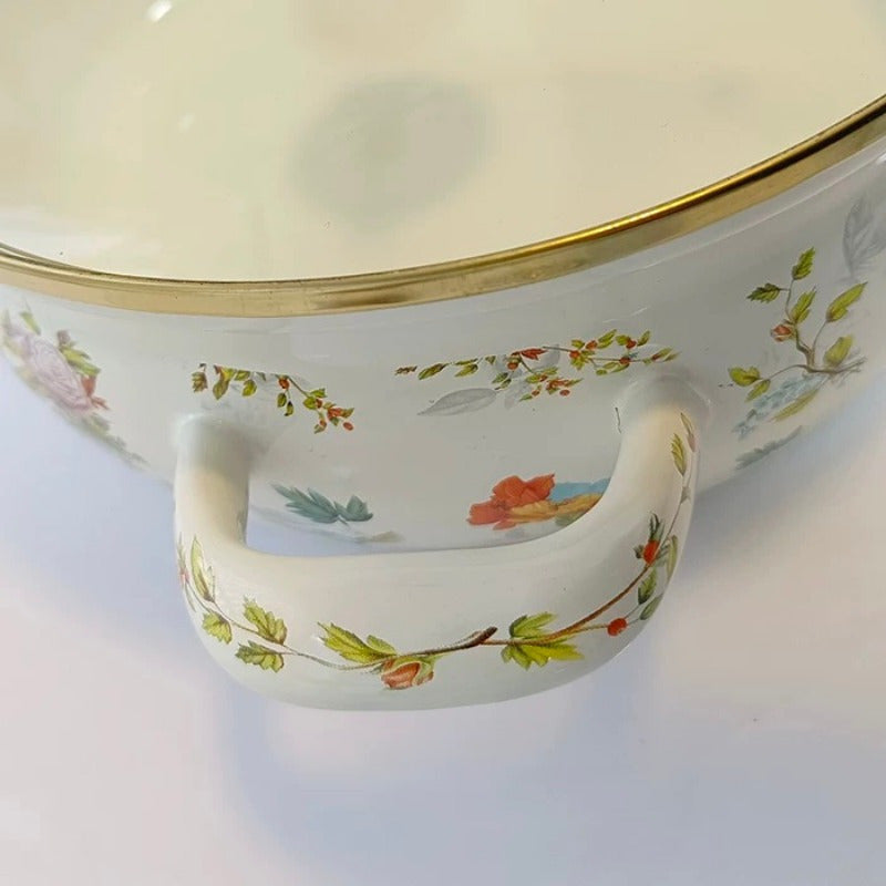 Enamel Seafood Stockpot Set 4.7L and 5.8L with Glass Lid for Stews, Gas & Induction