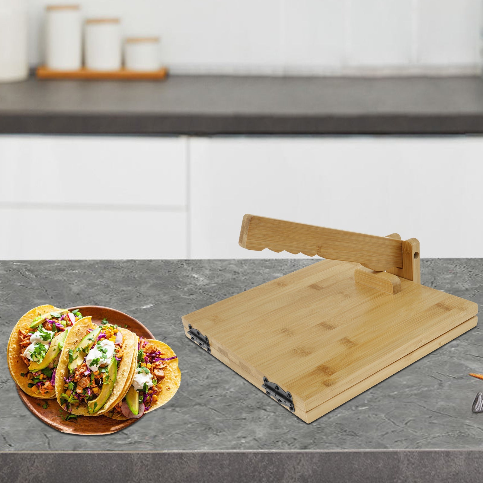 Set of 25 Bamboo Tortilla Pressers 25.4cm Manual Square Dough Maker with Rolling Pin