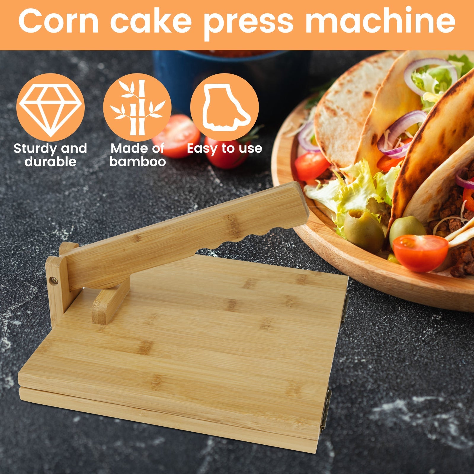 Set of 25 Bamboo Tortilla Pressers 25.4cm Manual Square Dough Maker with Rolling Pin