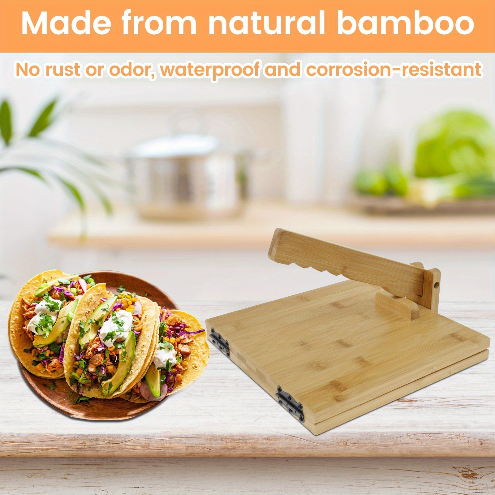 Set of 25 Bamboo Tortilla Pressers 25.4cm Manual Square Dough Maker with Rolling Pin