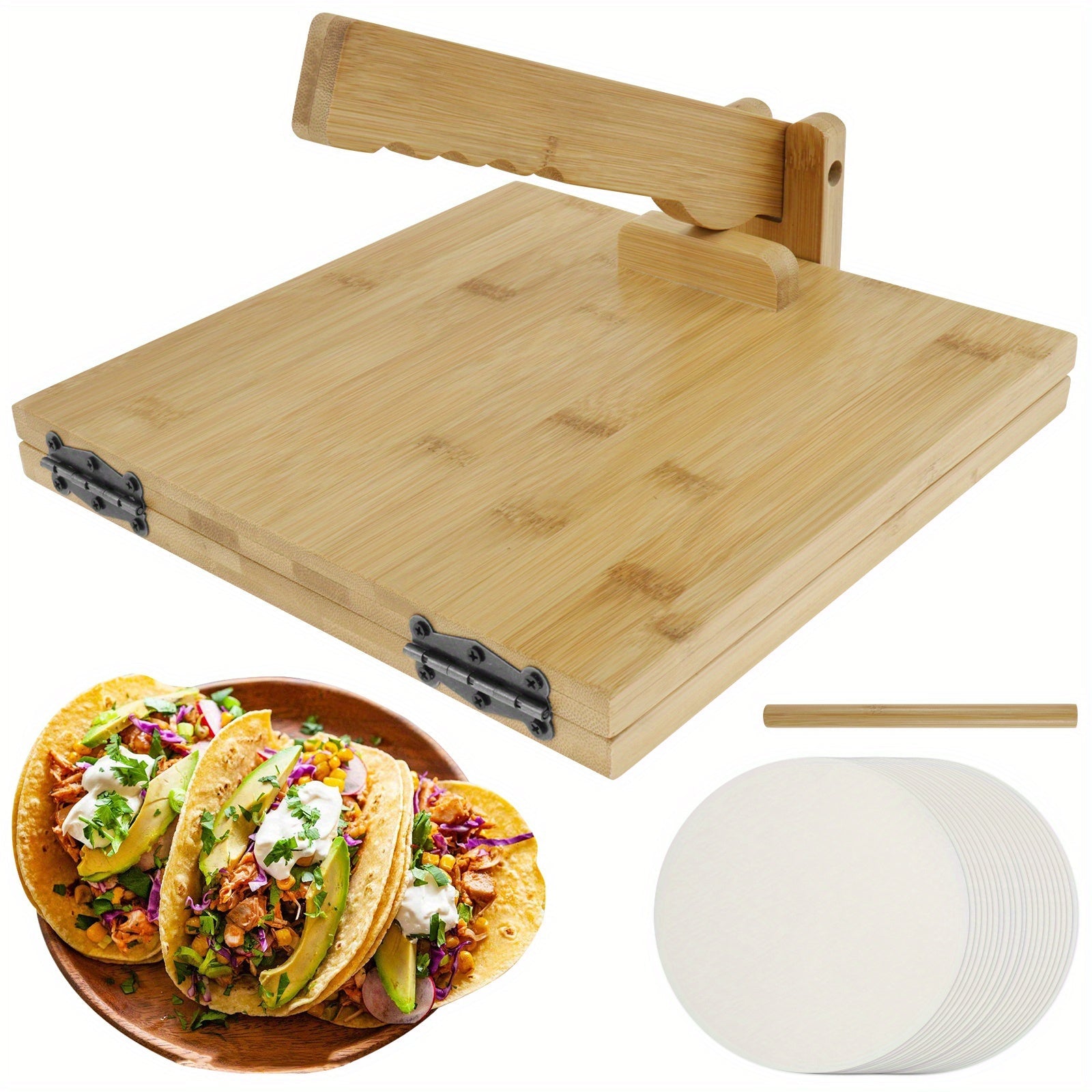 Set of 25 Bamboo Tortilla Pressers 25.4cm Manual Square Dough Maker with Rolling Pin