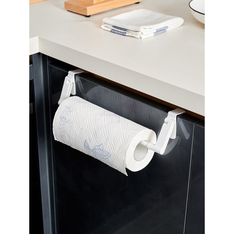 No-Drill Kitchen Cabinet Door Storage Rack for Towels and Paper Cling Film Space-Saving Organizer