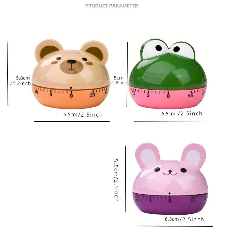 Cartoon Animal Kitchen Timer 60-Minute Mechanical Battery-Free Plastic Cooking Exercise Dorm Gift