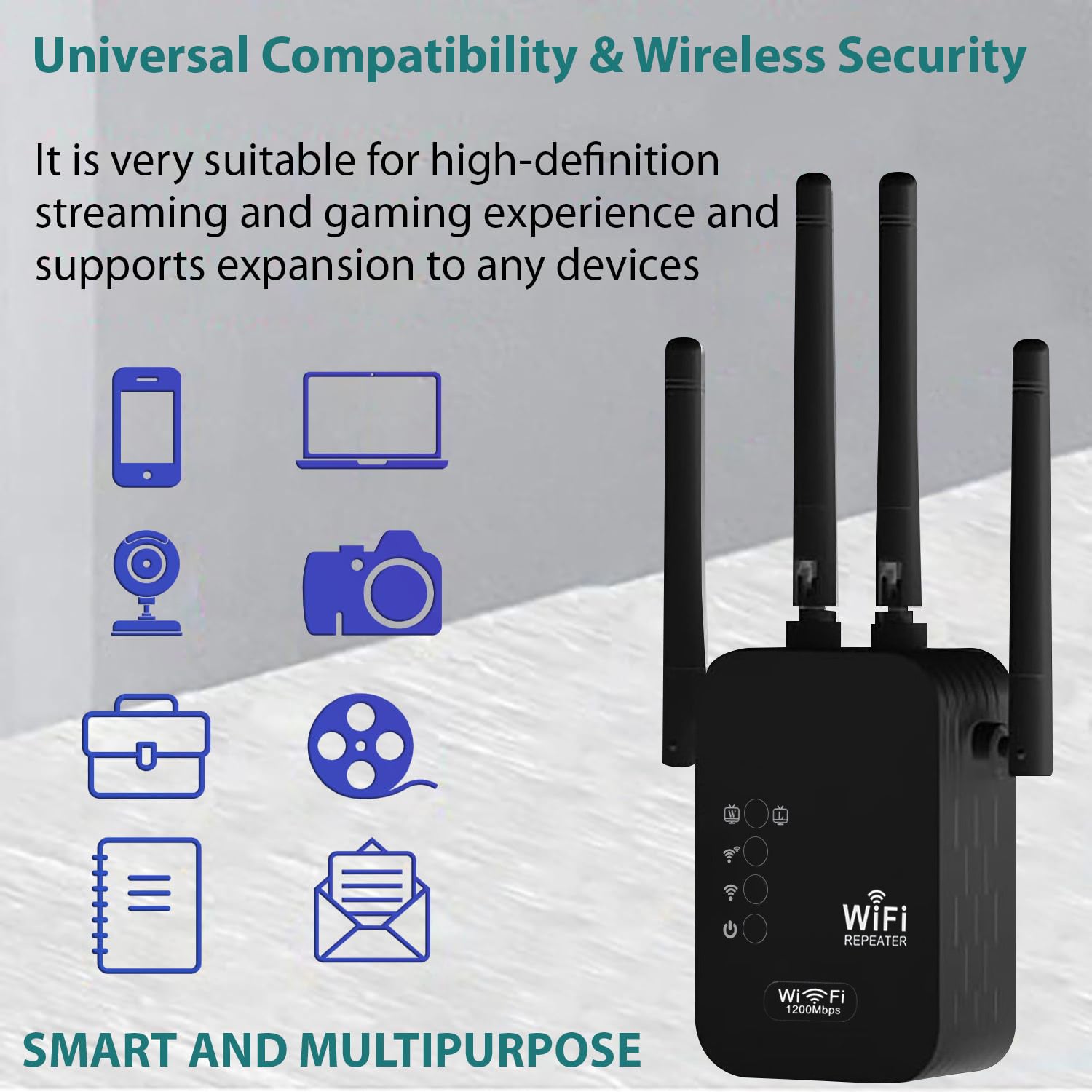 Wi-Fi Signal Booster Extends Coverage Up to 8500 Sq Ft Dual-Band 1200 Mbps for Multiple Devices