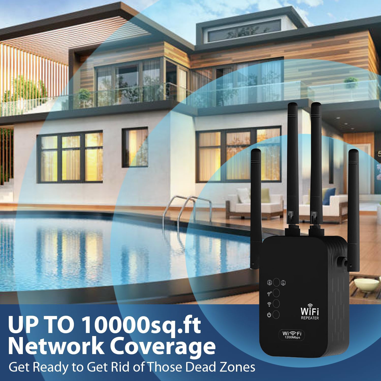 Wi-Fi Signal Booster Extends Coverage Up to 8500 Sq Ft Dual-Band 1200 Mbps for Multiple Devices