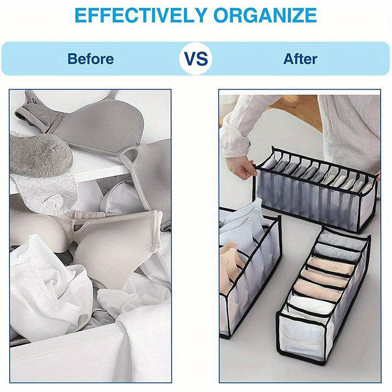 Juego de 3 organizadores de cajones de malla de nylon con 6, 7 y 11 compartimentos para ropa interior, calcetines y sujetadores