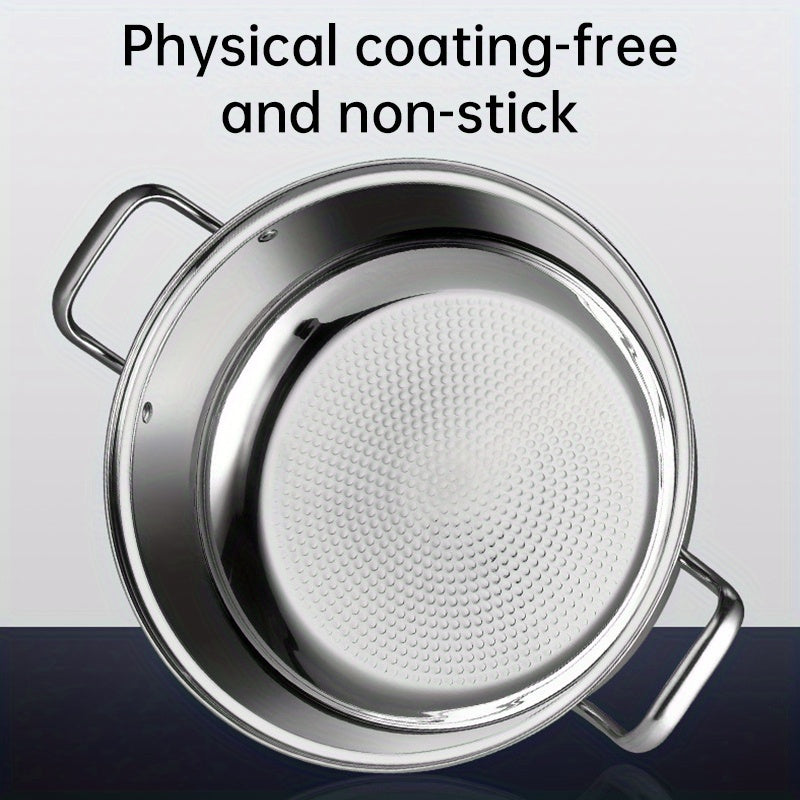 Family Size Stainless Steel Hotpot Cookware Double Bottom Induction Compatible with Lid