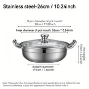 Family Size Stainless Steel Hotpot Cookware Double Bottom Induction Compatible with Lid