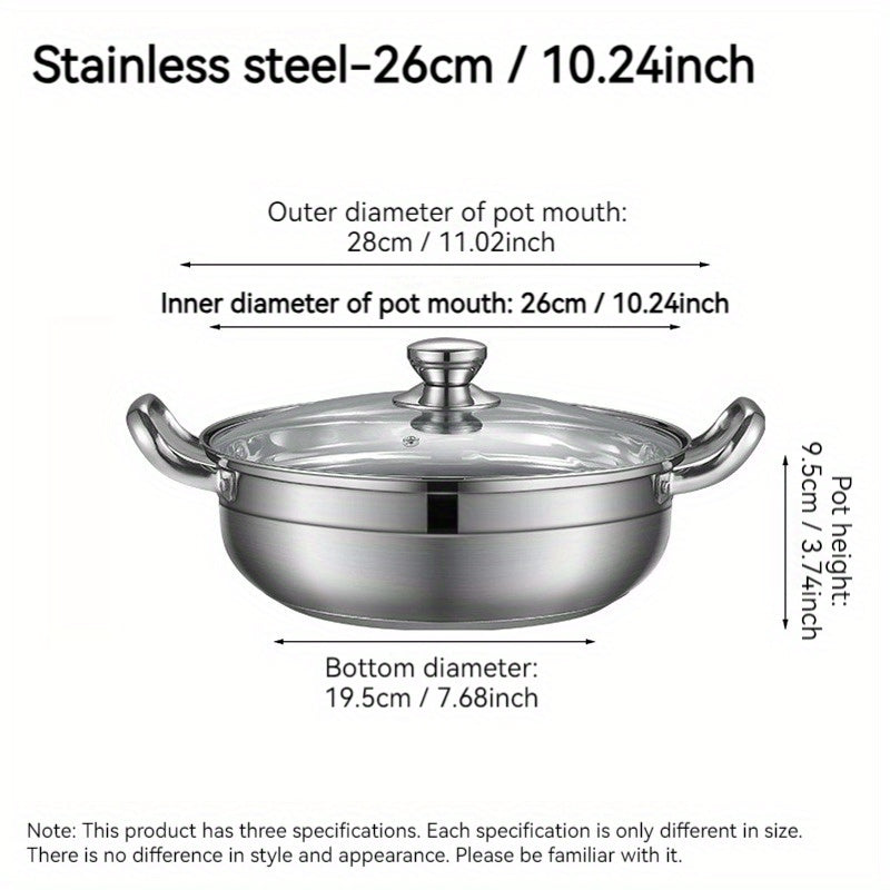 Family Size Stainless Steel Hotpot Cookware Double Bottom Induction Compatible with Lid