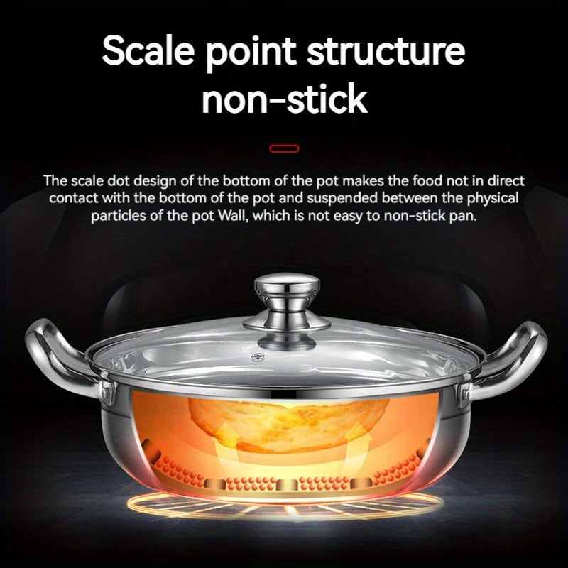 Family Size Stainless Steel Hotpot Cookware Double Bottom Induction Compatible with Lid