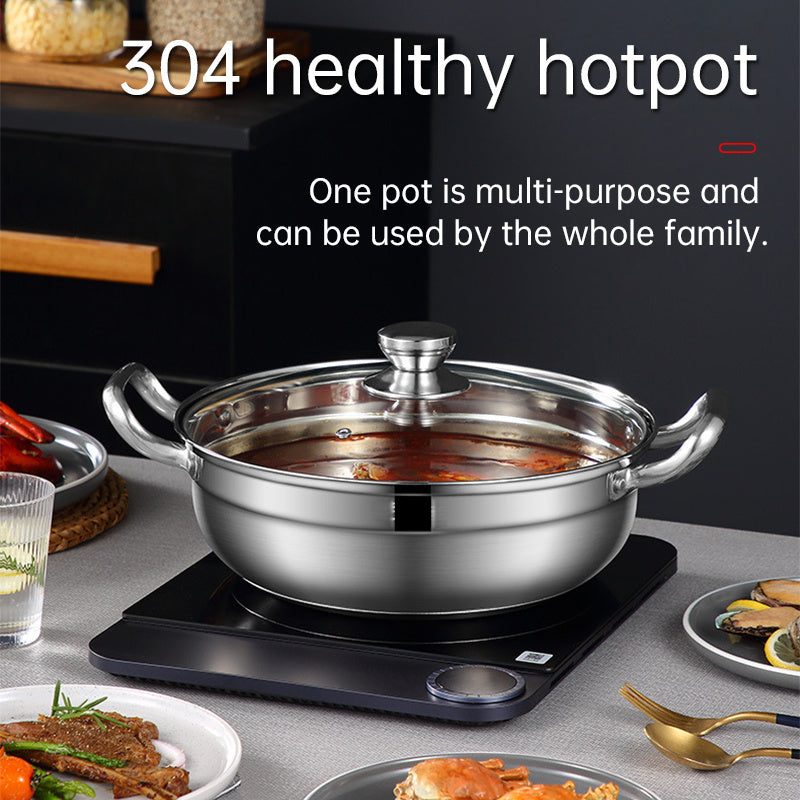 Family Size Stainless Steel Hotpot Cookware Double Bottom Induction Compatible with Lid