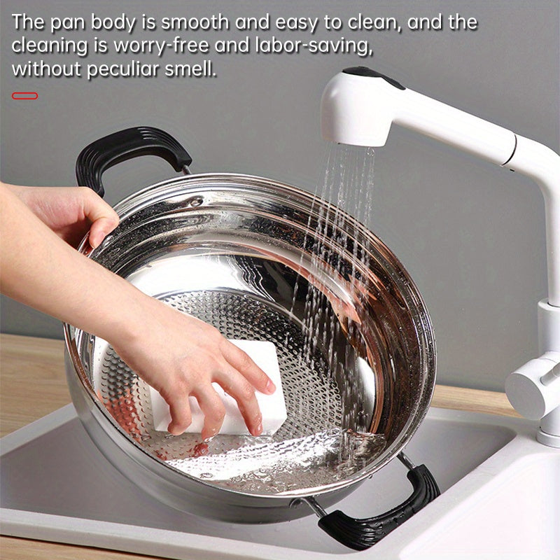 Family Size Stainless Steel Hotpot Cookware Double Bottom Induction Compatible with Lid