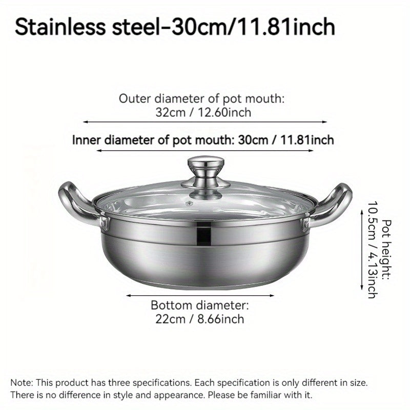 Family Size Stainless Steel Hotpot Cookware Double Bottom Induction Compatible with Lid