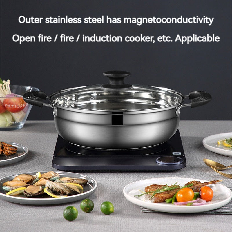 Family Size Stainless Steel Hotpot Cookware Double Bottom Induction Compatible with Lid