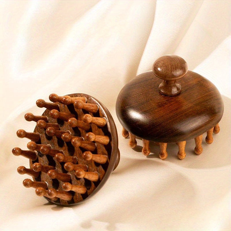 Sandalwood Round Massage Comb for Scalp Meridian Hair Care All Hair Types