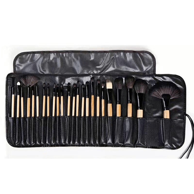 24-Piece Female Makeup Brush Set with Leather Storage Bag Synthetic Hair Un scented