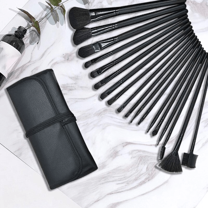 24-Piece Female Makeup Brush Set with Leather Storage Bag Synthetic Hair Un scented