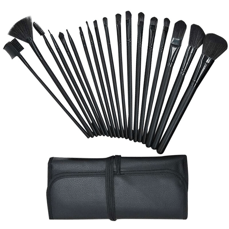 24-Piece Female Makeup Brush Set with Leather Storage Bag Synthetic Hair Un scented