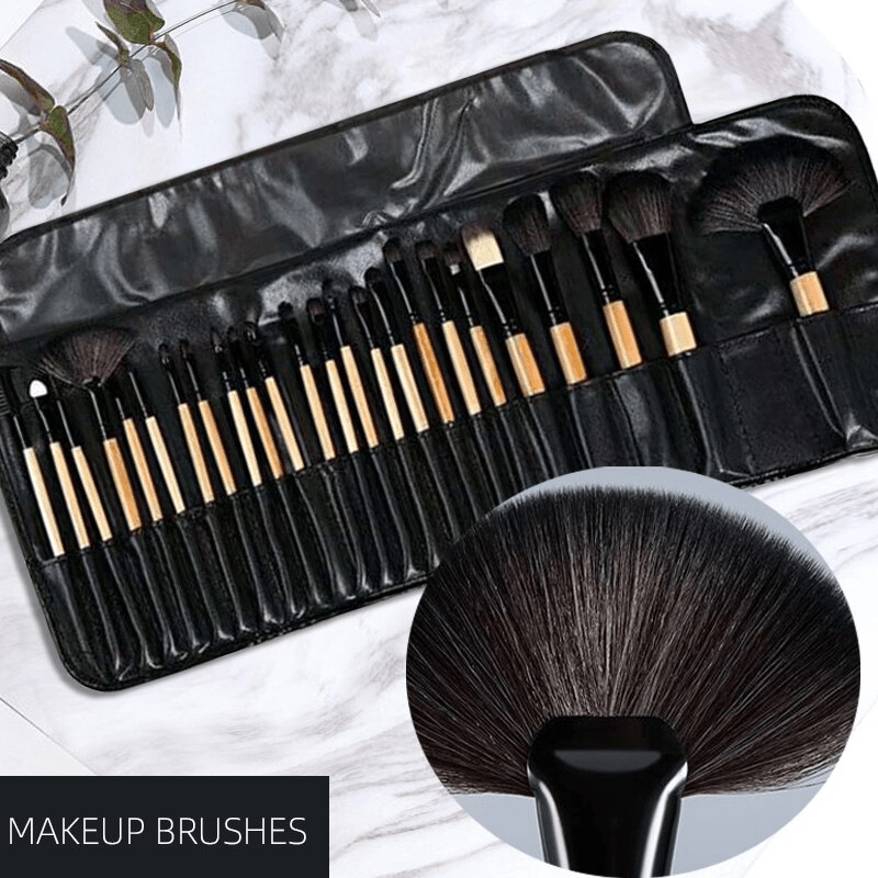 24-Piece Female Makeup Brush Set with Leather Storage Bag Synthetic Hair Un scented