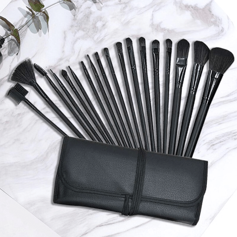 24-Piece Female Makeup Brush Set with Leather Storage Bag Synthetic Hair Un scented