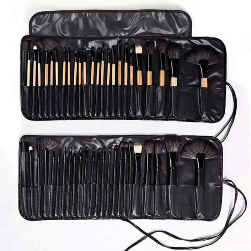 24-Piece Female Makeup Brush Set with Leather Storage Bag Synthetic Hair Un scented