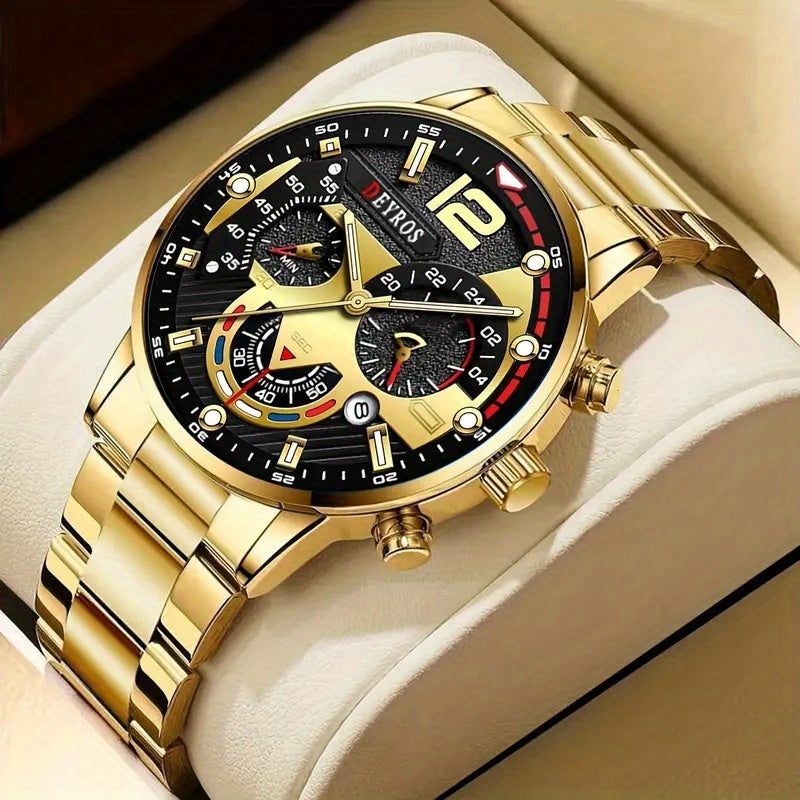 Set of 3 Men's Quartz Watches Stainless Steel Band Analog Calendar Wristwatches for Business and Gifting